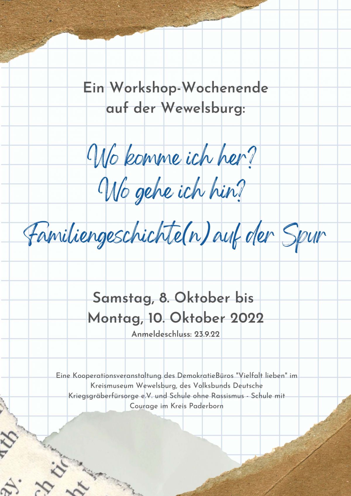 Fällt leider aus!!! "Wo komme ich her? Wo gehe ich hin?" Familiengeschichte(n) auf der Spur - ein Workshop auf der Wewelsburg